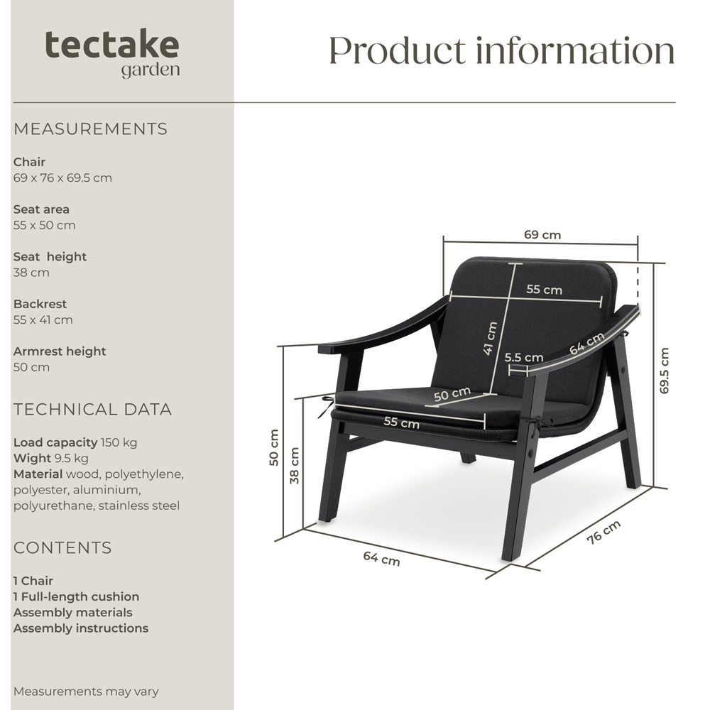 tectake Black Rattan and Varnished Wood Lounge Arm Chair Image 9