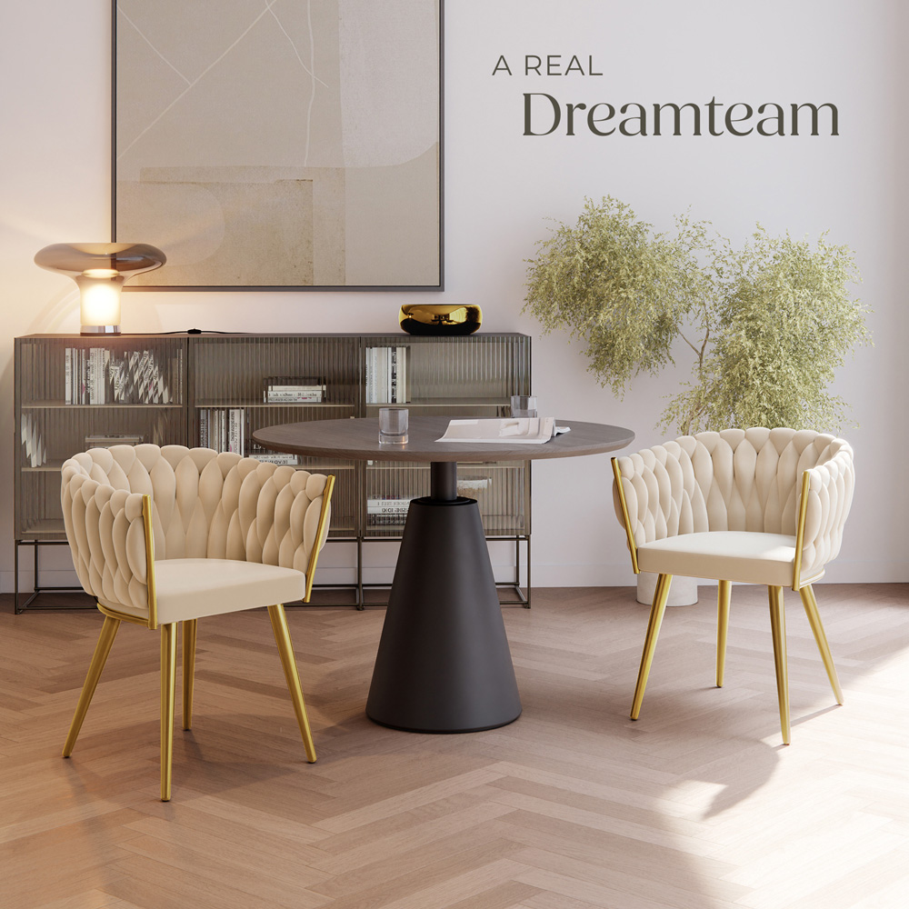 tectake Astano Set of 2 Sand and Gold Velvet Padded Knot Design Dining Chair Image 8