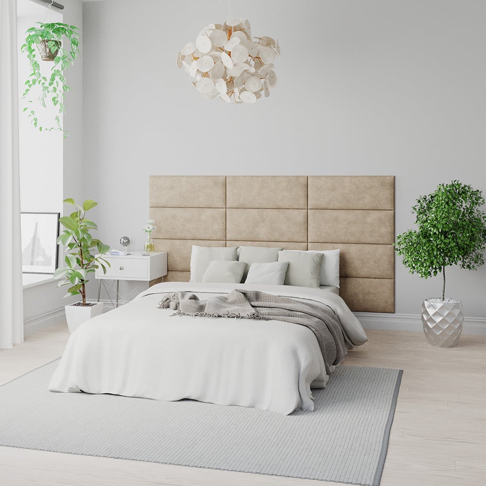 Aspire EasyMount Beige Kimiyo Linen Upholstered Wall Mounted Headboard Panels 2 Pack Image 1