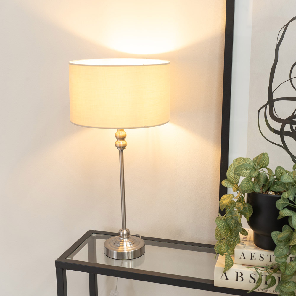 ValueLights Maggie Natural and Brushed Chrome Drum Shade Candlestick LED Table Lamp Image 2