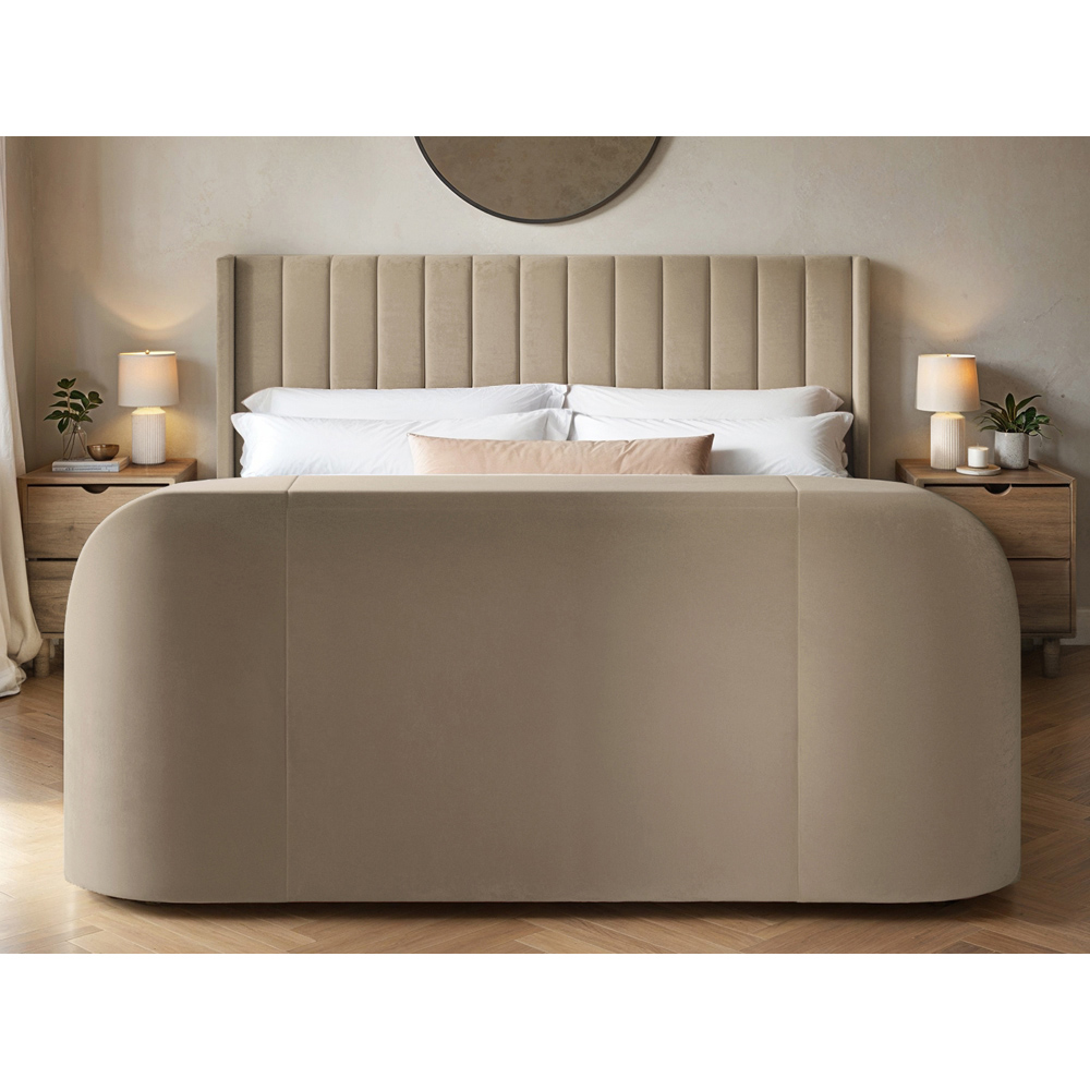 Flair Fallon Super King Size Beige Velvet TV Side Lift Ottoman Bed Image 4