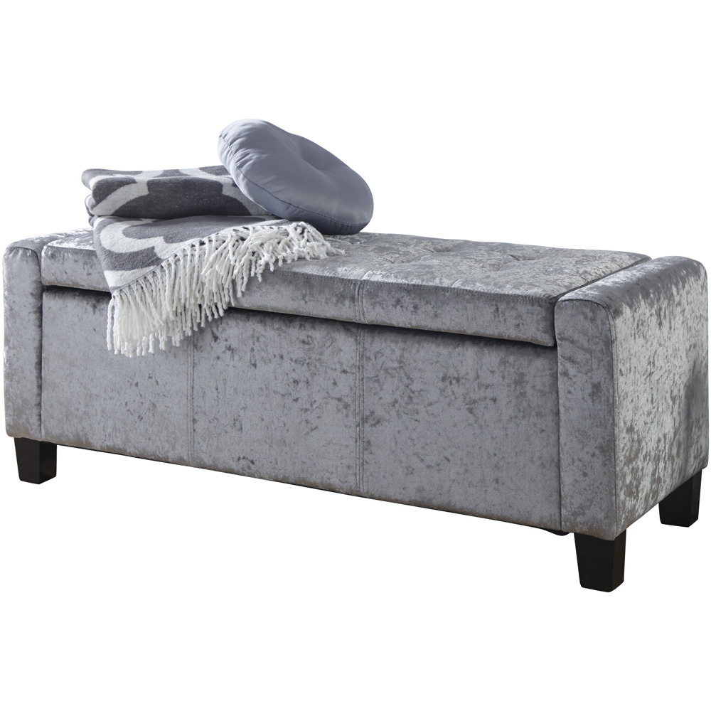 GFW Verona Grey Crushed Velvet Ottoman Storage Bench Image 2