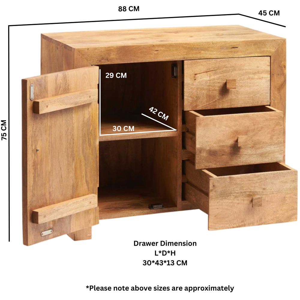 Brooklyn Napoli Toko Single Door 3 Drawer Light Mango Sideboard Image 7