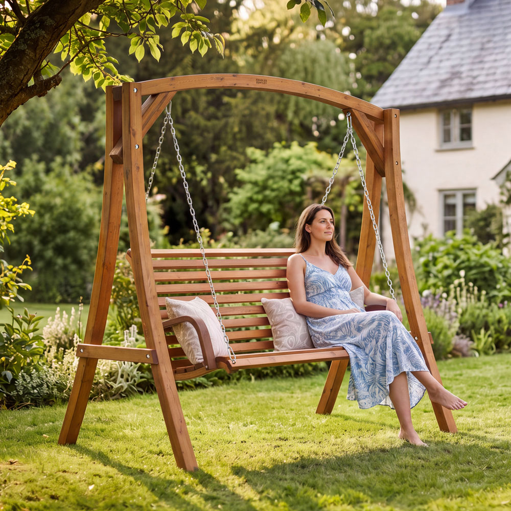 Charles Bentley 3 Seater Wooden Garden Swing Chair Image 6