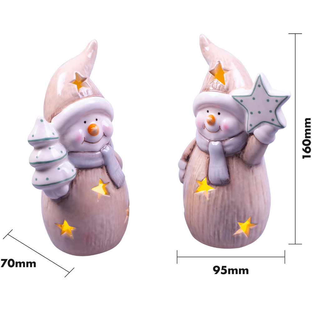 St Helens LED Ceramic Snowman Ornament Set of 2 Image 4