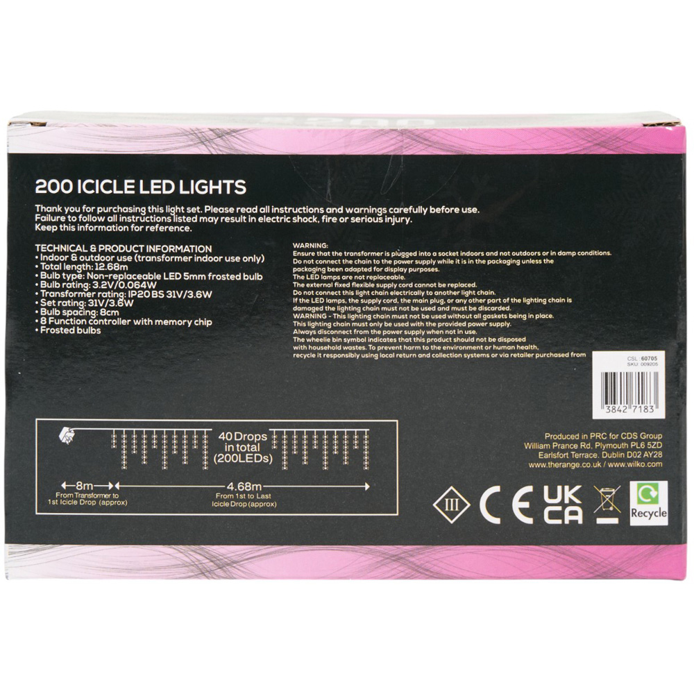 noel 200 Pink LED Icicle Lights Image 4