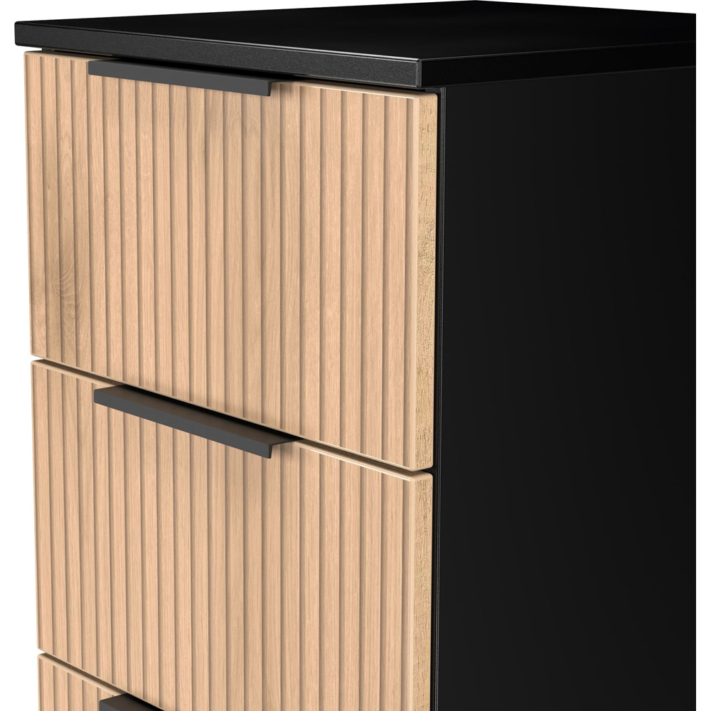 Crowndale Java 4 Drawer Slatt Effect and Black Bedside Cabinet Image 5