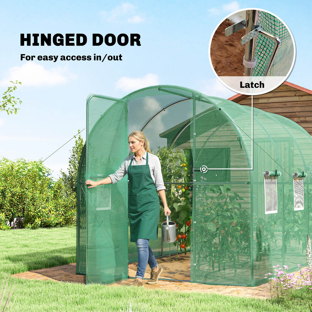 Outsunny Green Polytunnel 6.5 x 9.8ft Walk-In Greenhouse with 6 Mesh Window Image 5