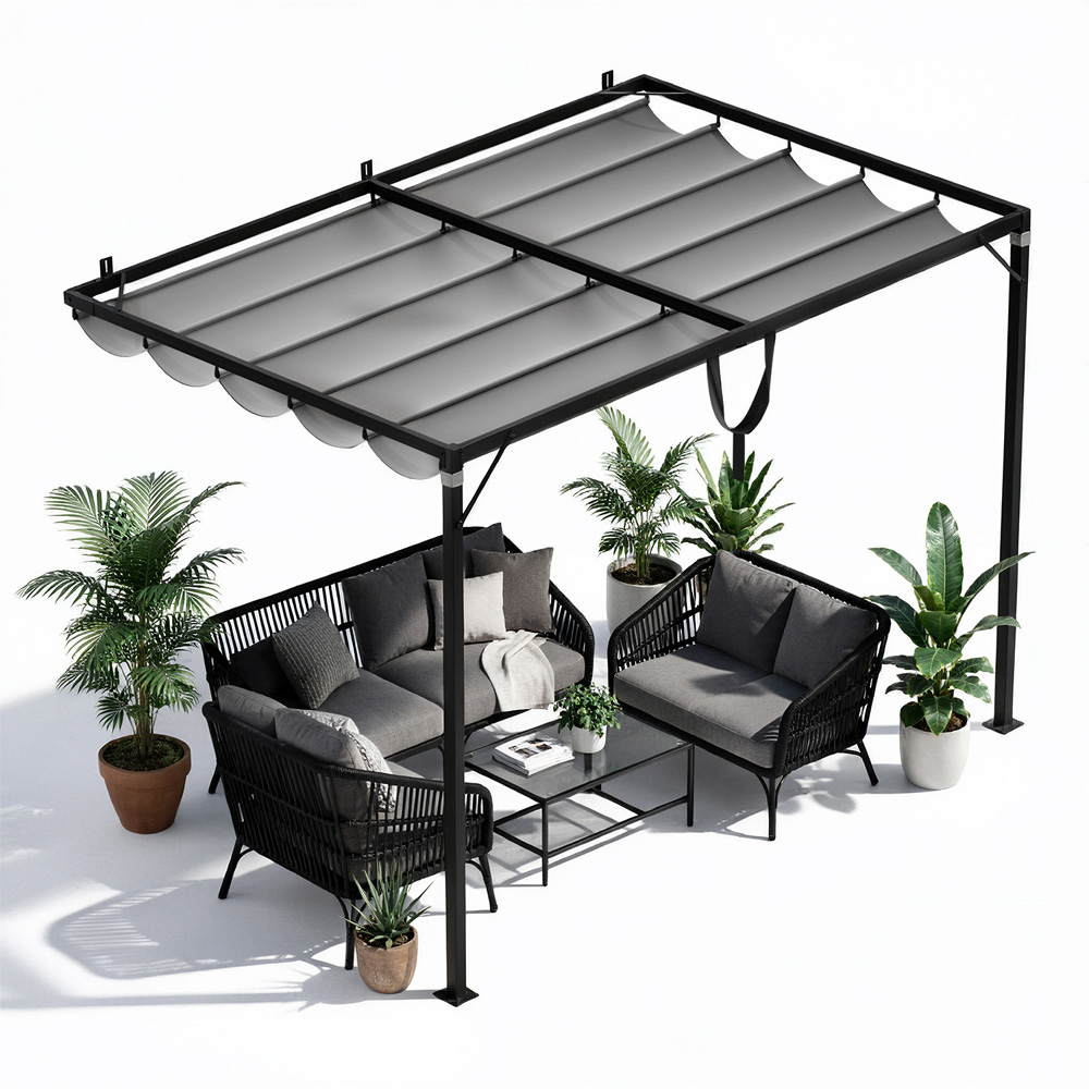 Rattrix 2.4 x 2.4m Grey Lean-to-Wall Metal Pergola with Retractable Canopy Image 3