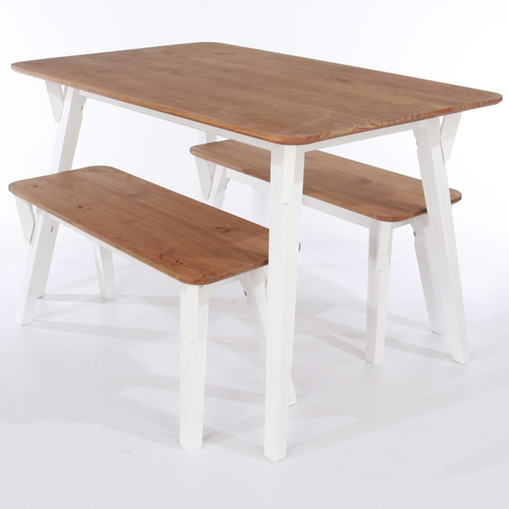 Core Products Corona 4 Seater Large Rectangular Dining Table Bench Set White Image 2