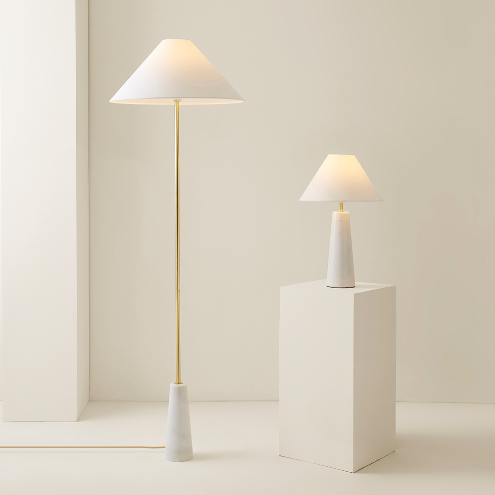 ValueLights Margot White Marble Taper Shade LED Floor Lamp Image 6