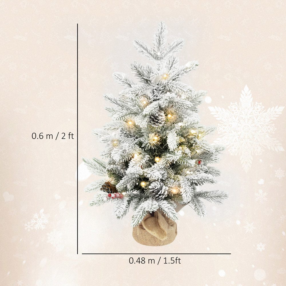 Everglow Pre-Lit Snow Flocked Tabletop Artificial Christmas Tree with Pinecones and Berries 2ft Image 9