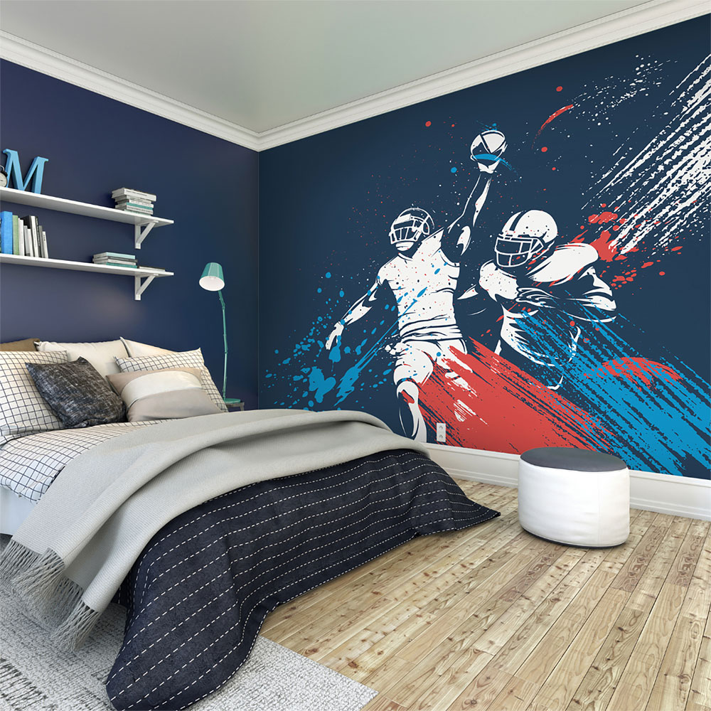 Origin Murals American Footballers Paint Splash Blue Wall Mural Image 3