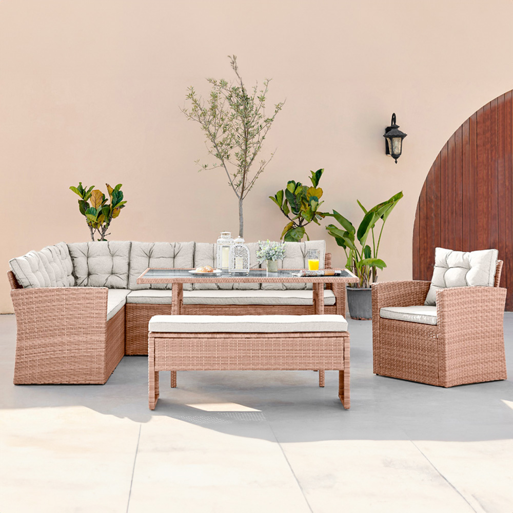 Furniturebox Sierra Rattan 9 Seater Garden Dining Set Beige Image 5