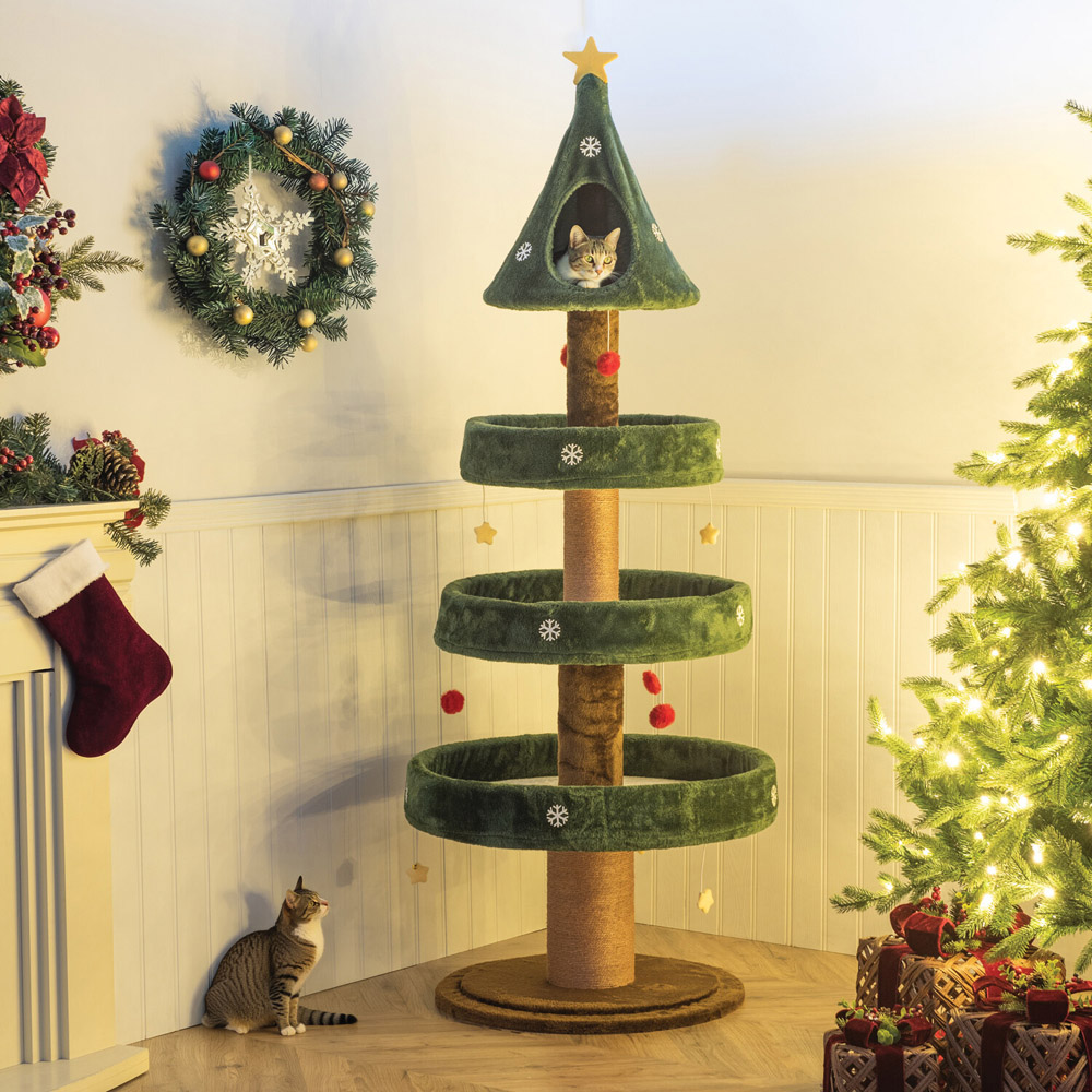 Christmas Tree Cat Tower Green Image 5
