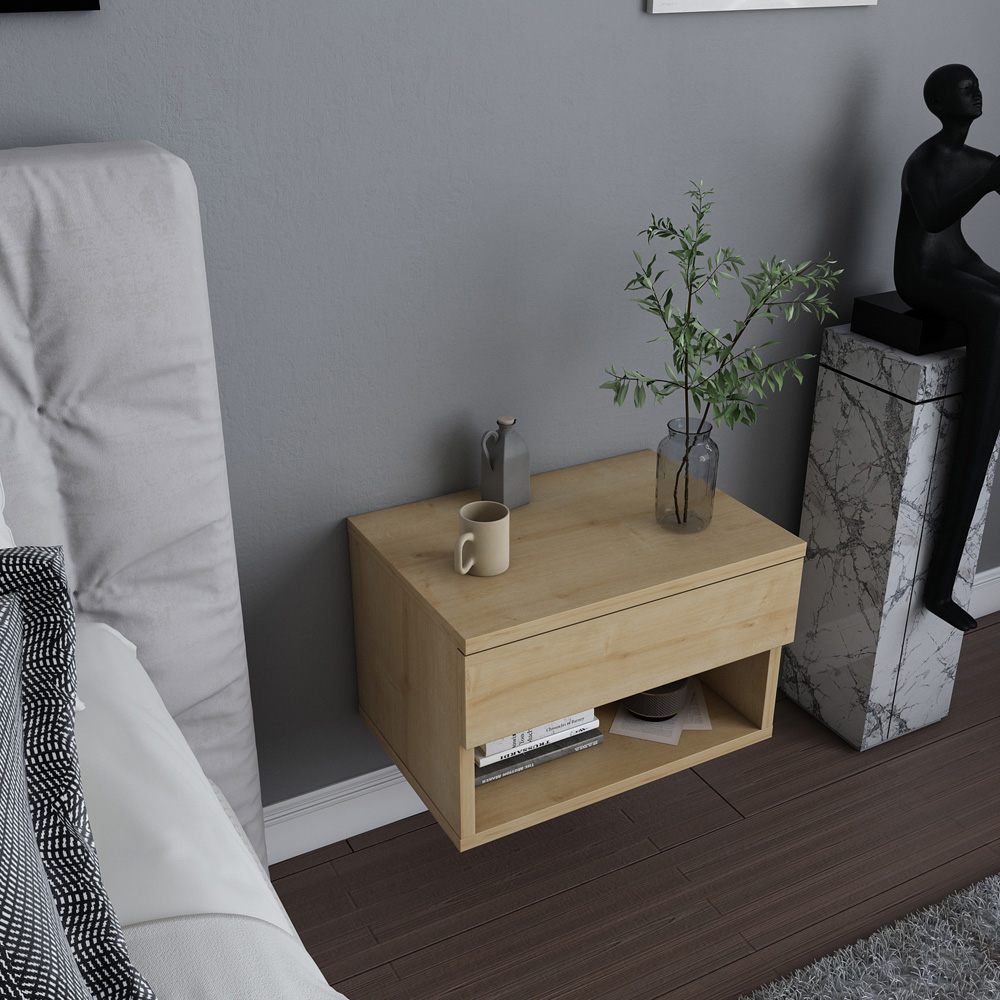 Decorotika Jamot Single Drawer Oak Floating Bedside Table Image 6