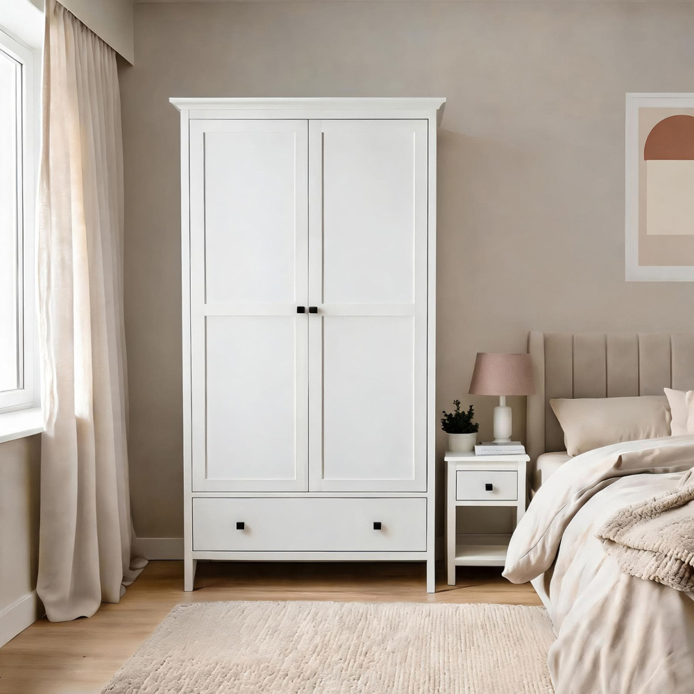 Home Source Belle Vue 2 Door Single Drawer White Wardrobe with Hanging Rail Image 9
