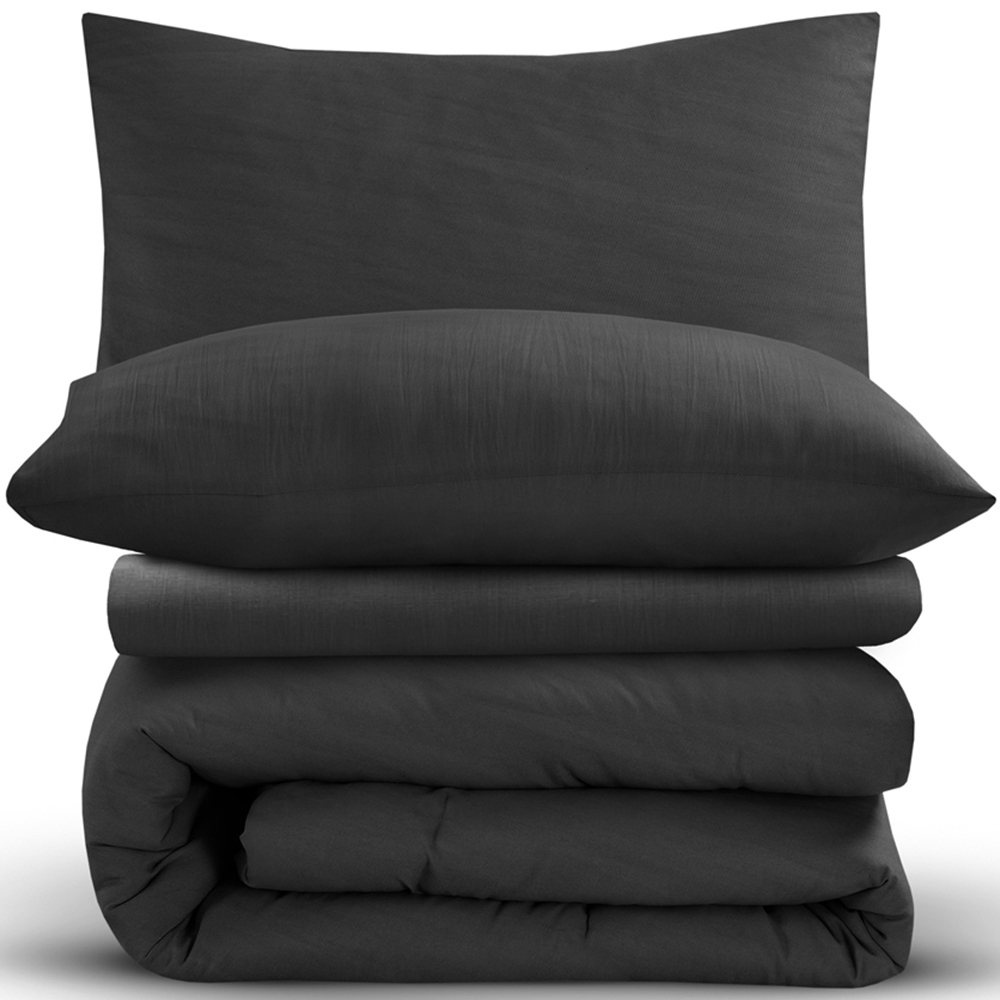 Velosso Washed Linen Look King Size Charcoal Duvet Set Image 2