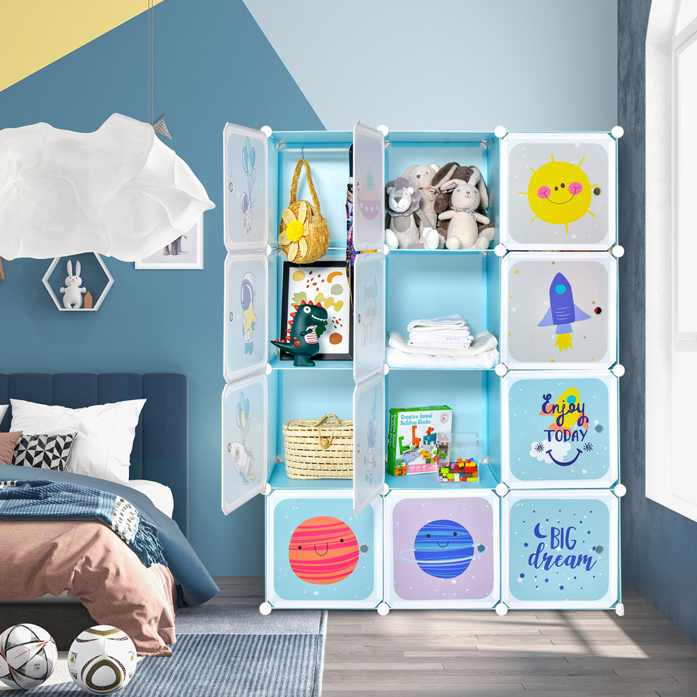 Costway 12 Cube Blue Kids Portable Wardrobe Image 3