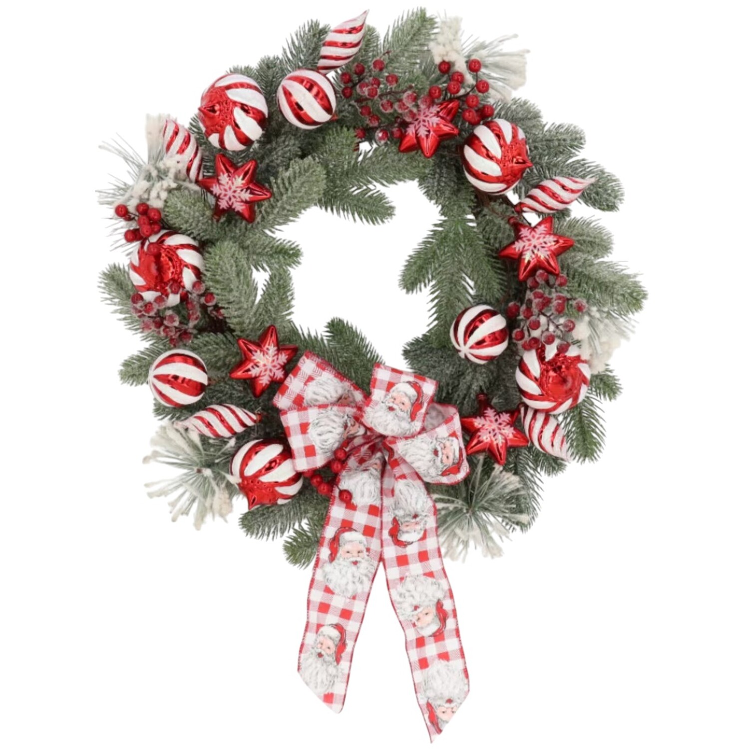 Candy Cane and Frosted Pine Wreath Green and Red Image 4