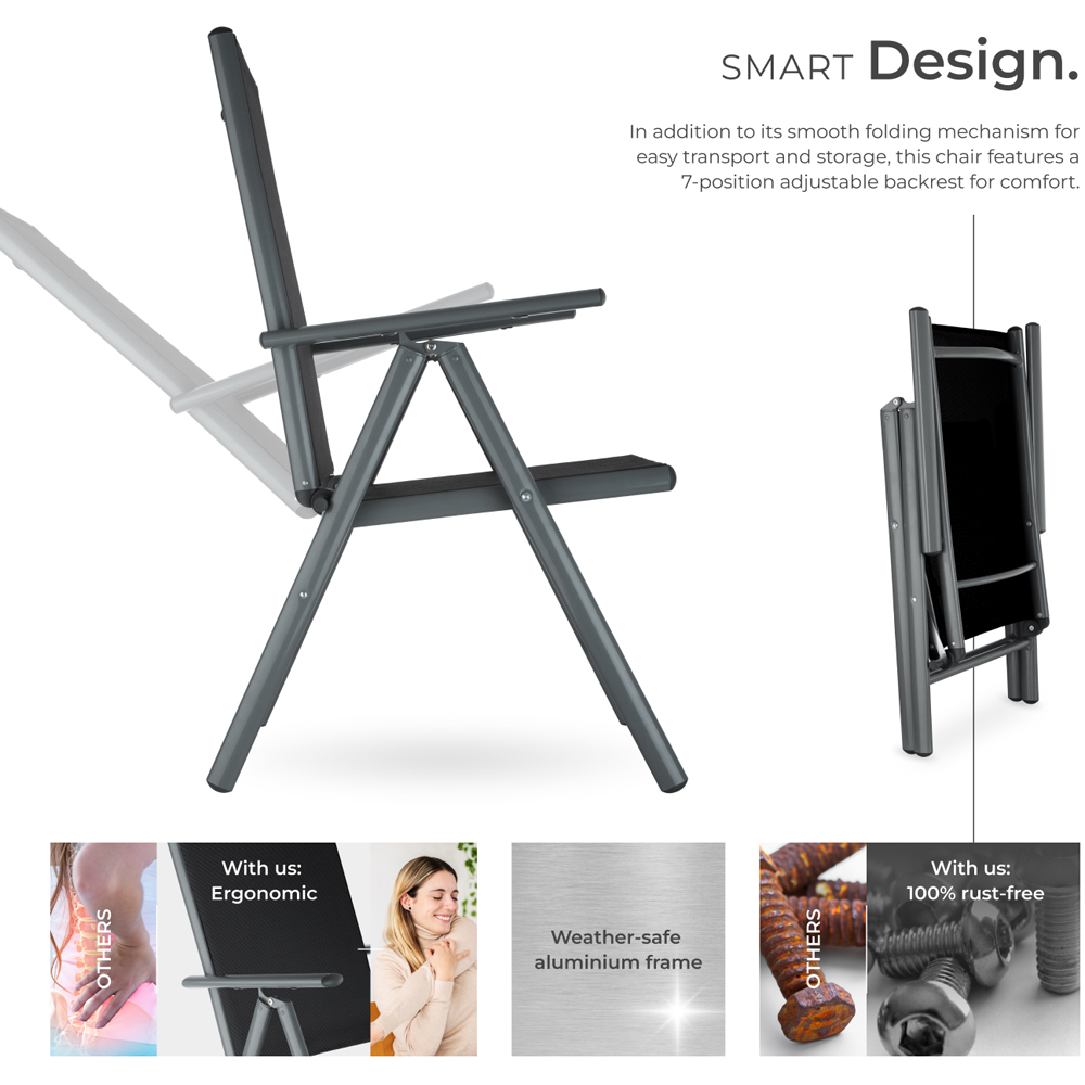 tectake Marilena Set of 4 Anthracite Adjustable Garden Chair Image 6