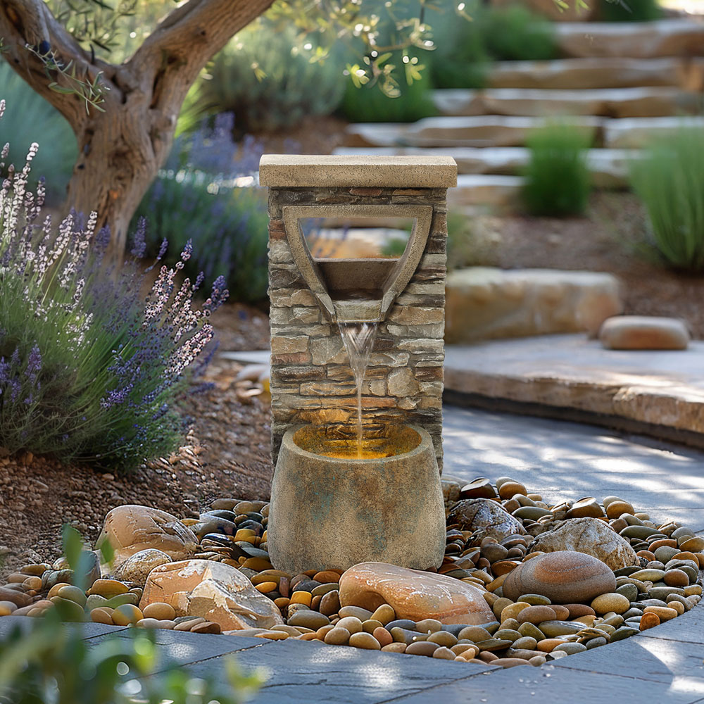 Charles Bentley Hybrid Stone Wall Effect Water Feature with LED Light Image 2