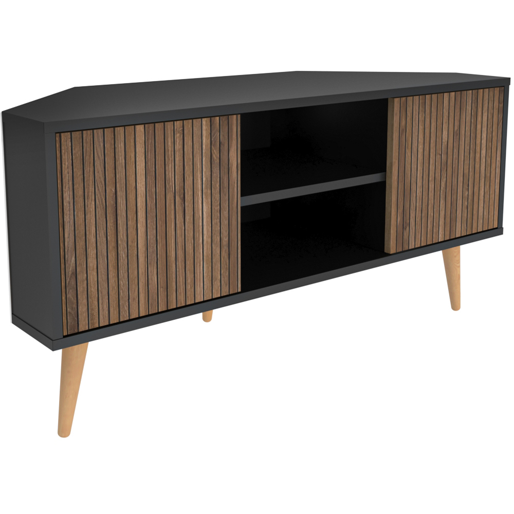 Decorotika Lesson 2 Door 2 Shelf Black and Alina Corner TV Unit Image 2