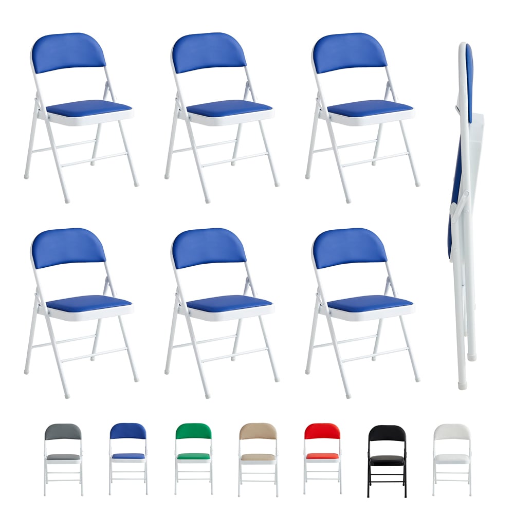 Set of 6 Blue Padded Folding Metal Dining Chairs Image 2