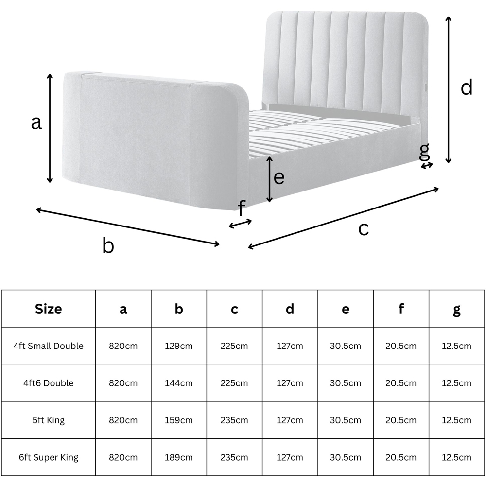 Aspire Cresta Taupe Super King Size Chenille TV Bed with Ottoman Storage and Curved Headboard Image 9