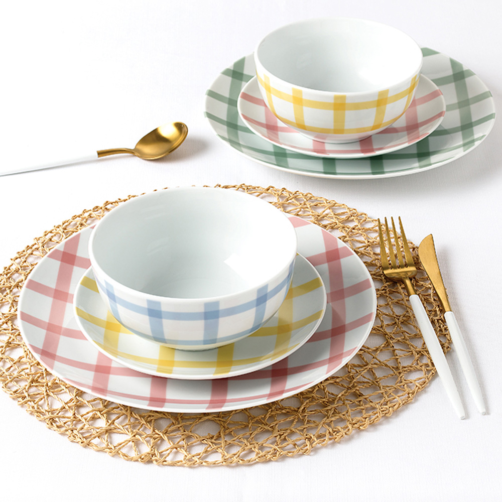 Waterside Gingham Pastels 12 Piece Dinner Set Image 4