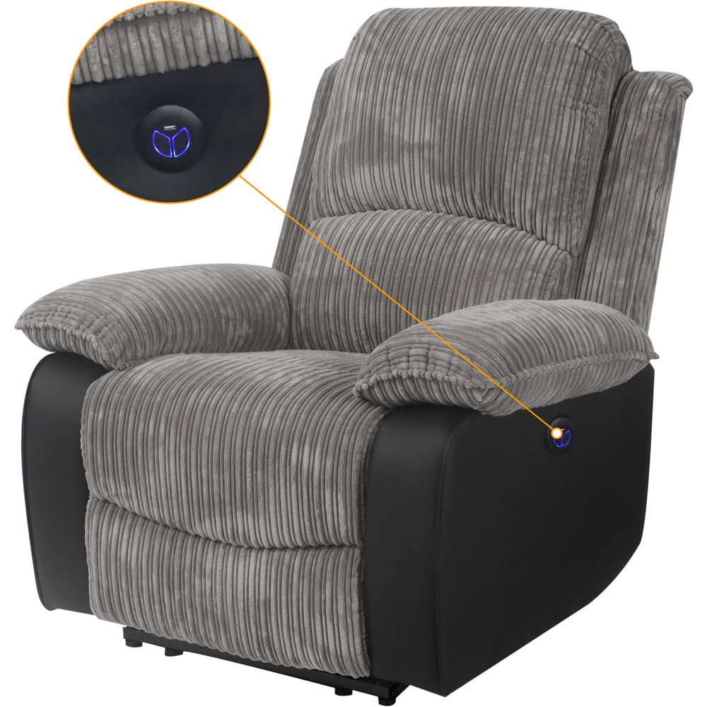 Comfy Living Grey Cord Fabric Electric Recliner Chair Image 4