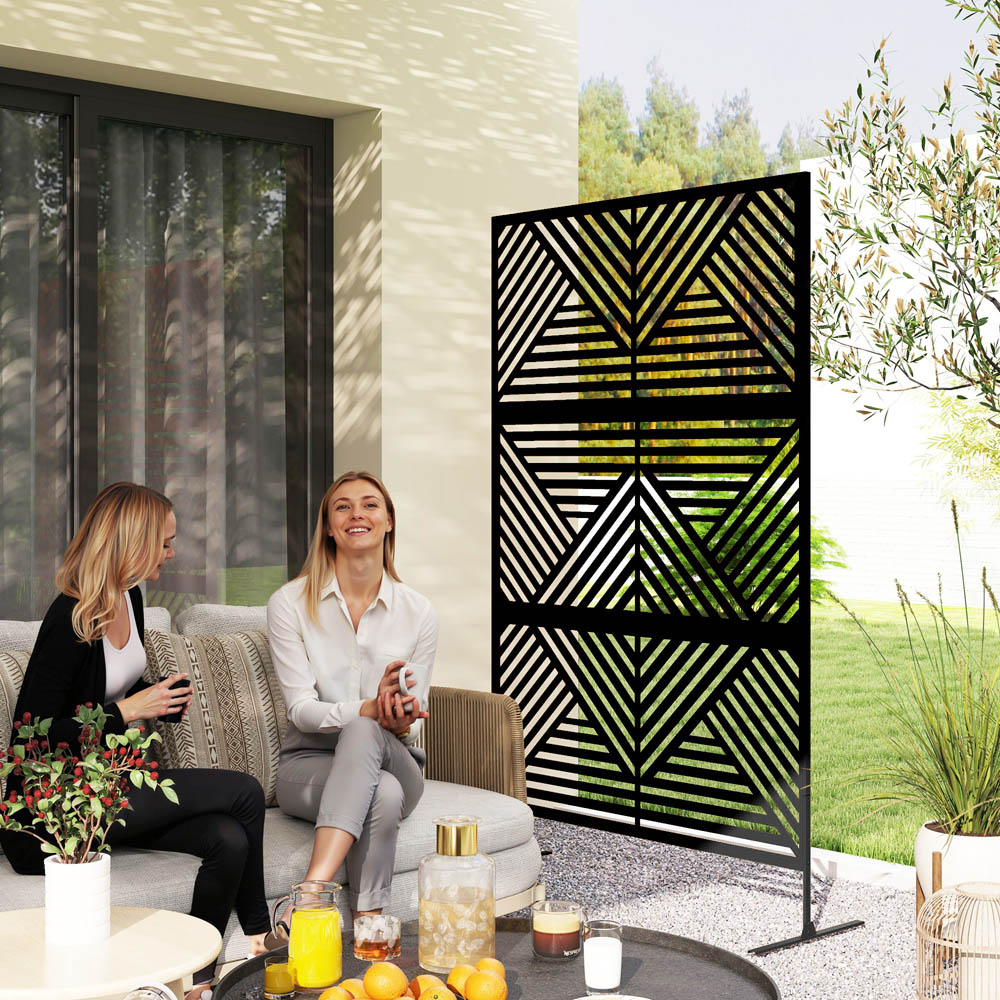 Outsunny Rhombus Black Outdoor Divider Privacy Panel with Stand Image 4