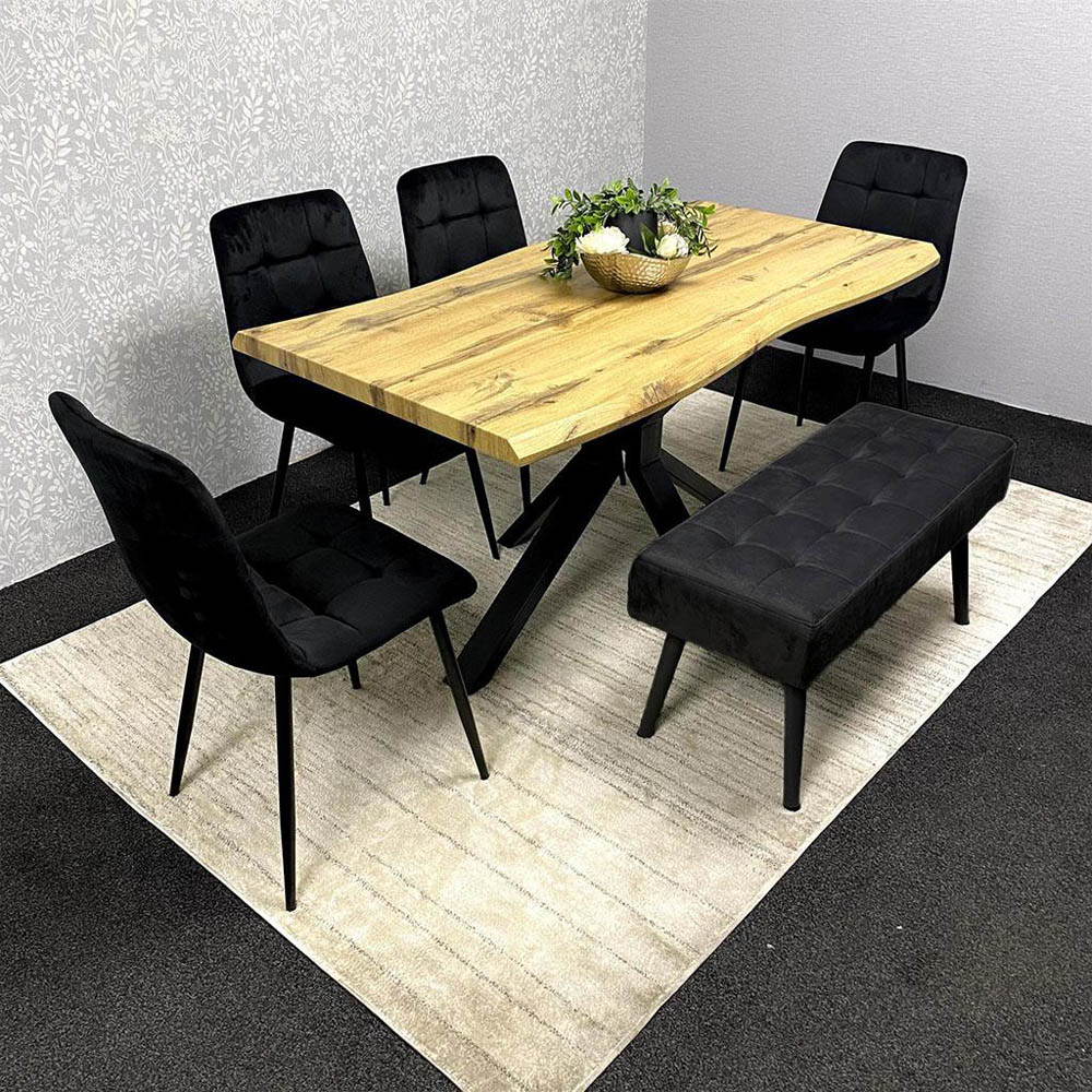 Portland 5 Seater Velvet Wooden Dining Set with Bench Brown and Black Image 8