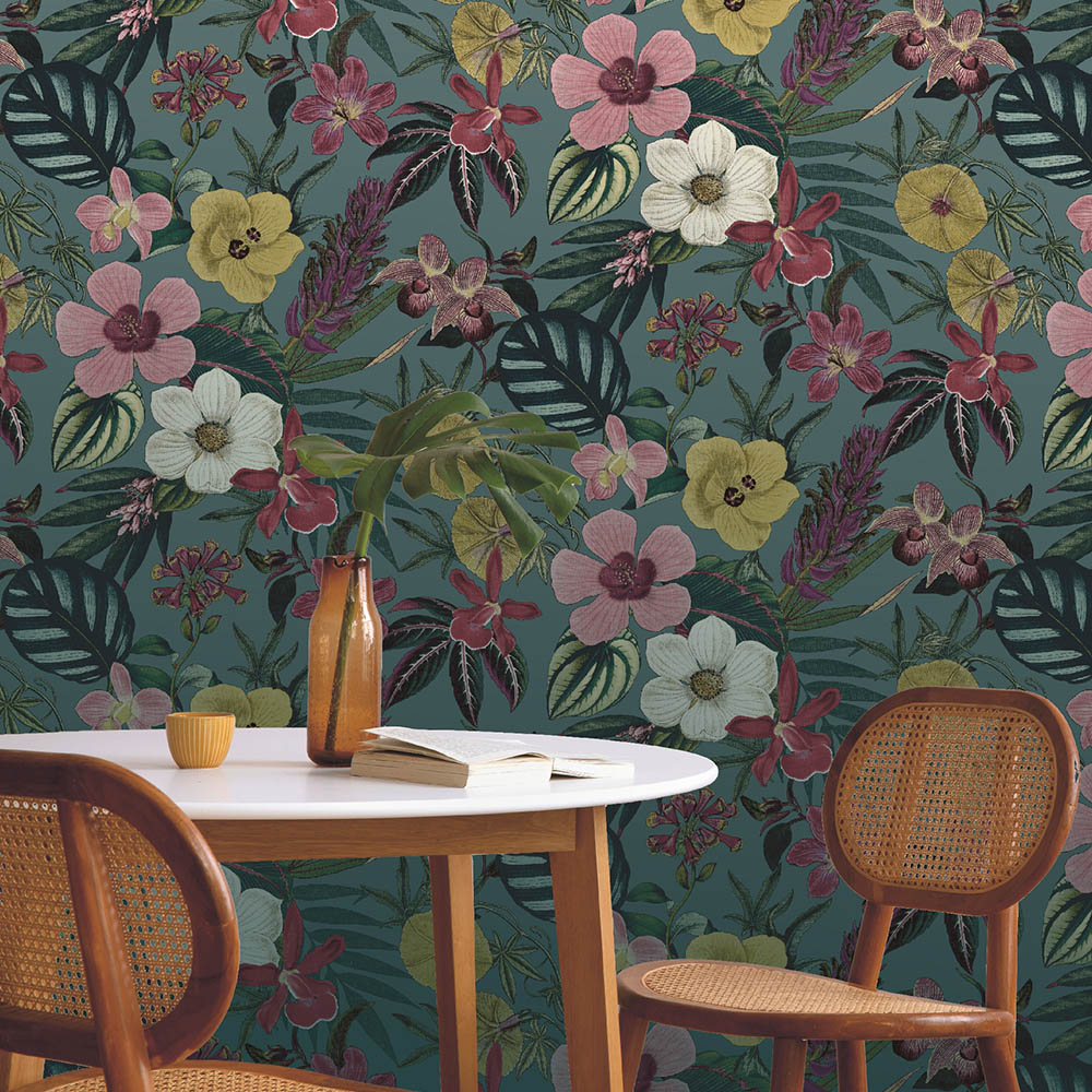 Rasch Priya Floral Petrol Wallpaper Image 5