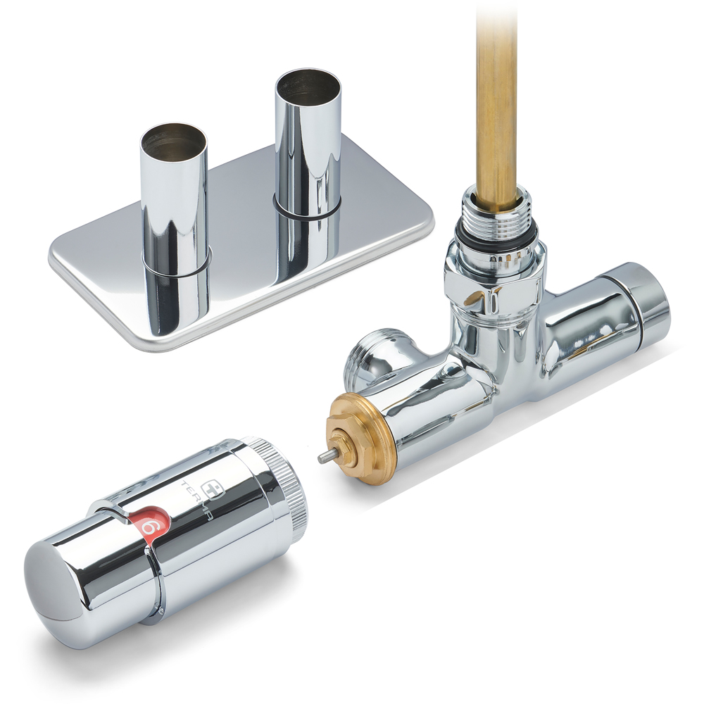 Terma Unico Chrome Left Sided Angled Thermostatic Radiator Valve Set with Immersion Tube 50mm Image 2