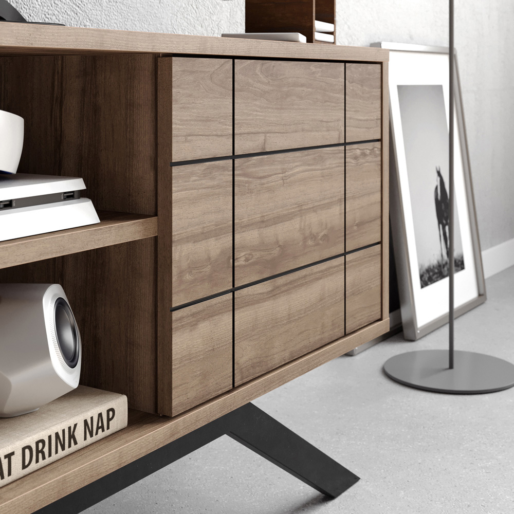 Decorotika North Single Door 4 Shelf Walnut and Black TV Unit Image 5