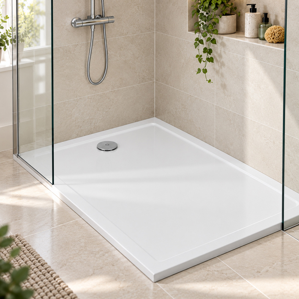 Go Bathrooms Delton 30mm White Low Profile Rectangular Shower Tray 1000 x 800mm Image 4