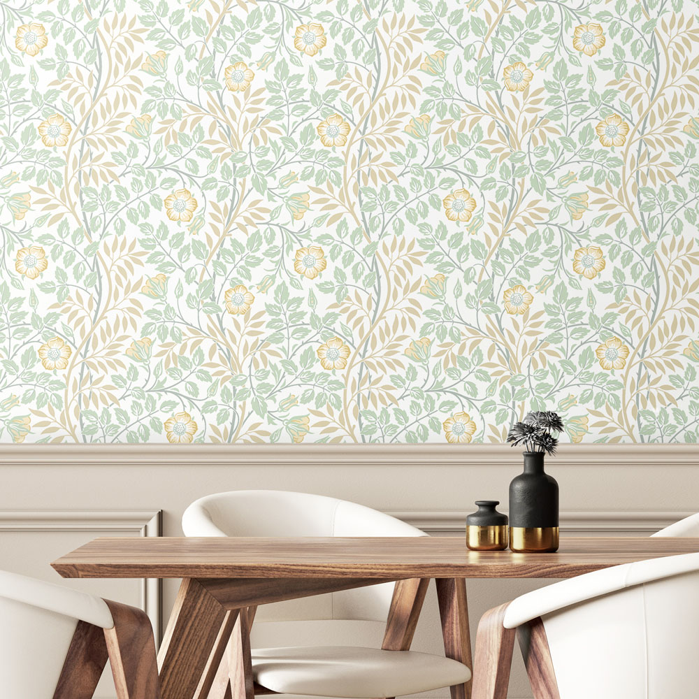 Hoopla Walls Rosehip Trail Soft Mint Non Woven Wallpaper Image 2