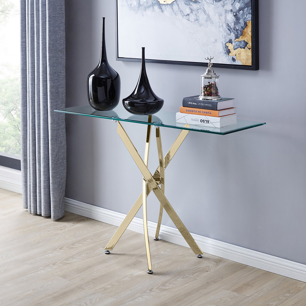 Furniturebox Tavalo Gold Glass and Metal Console Table Image 5