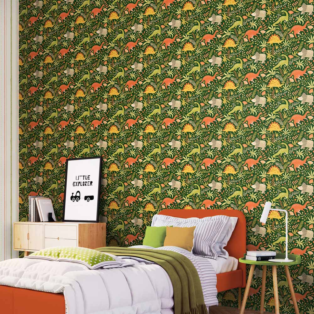 Hoopla Walls Peekaboo Jurassic Party Olive Jungle Wallpaper Image 2