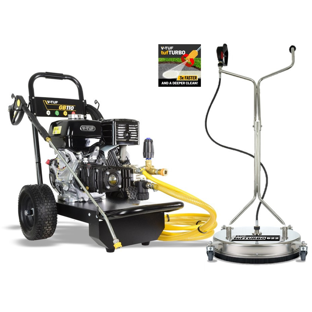 V-TUF GB110 13HP Industrial Gearbox Driven Honda Petrol Pressure Washer 200Bar with tufTURBO Cleaner Image