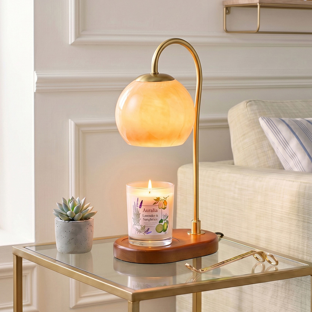 Living and Home Orange Wood Base Candle Warmer Lamp with Timer and Dimming Image 2