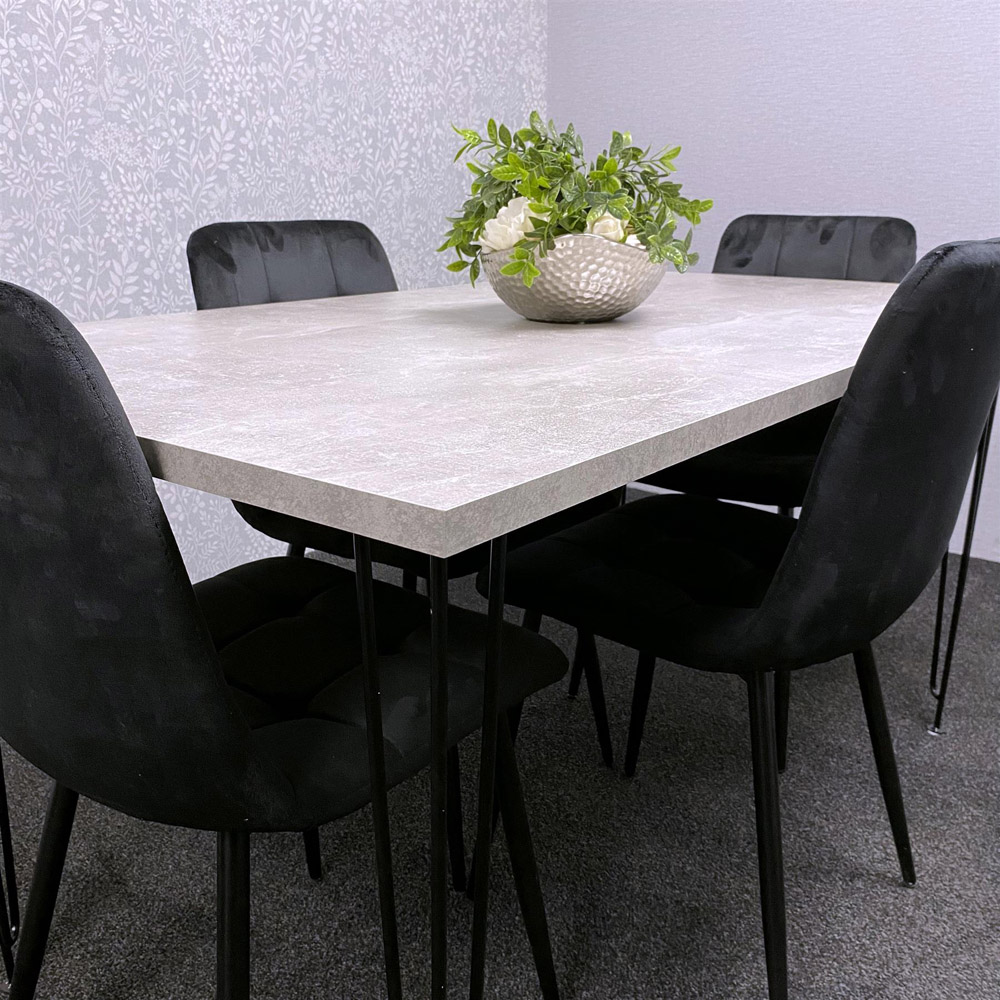 Kosy Koala 4 Seater Grey and Black Velvet Dining Table Set Image 7