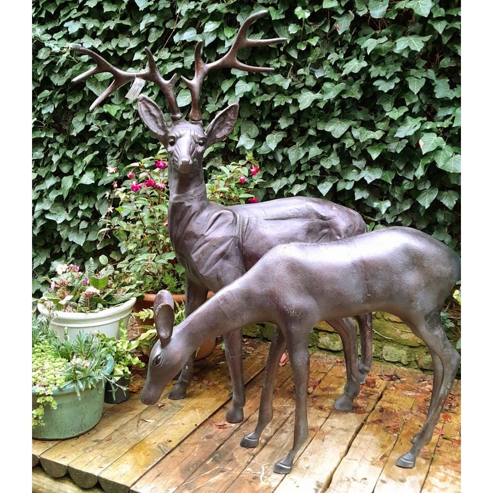 Inspirational Gifting 2 Piece Stag and Doe Deer Cast Aluminium Garden Ornament Set Extra Large Image 6