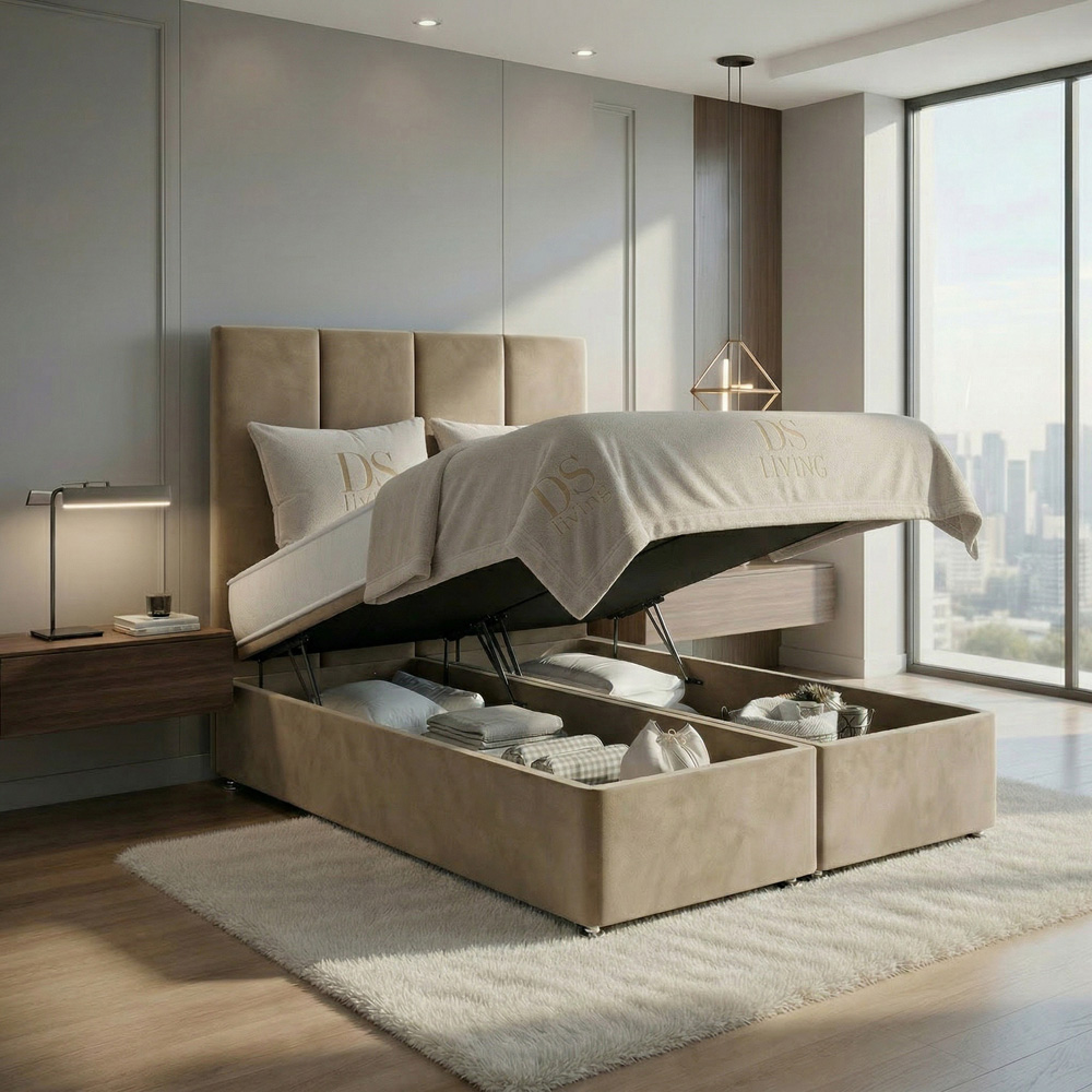 DS Living Harmony Double Coffee Plush Velvet Ottoman Bed Image 2