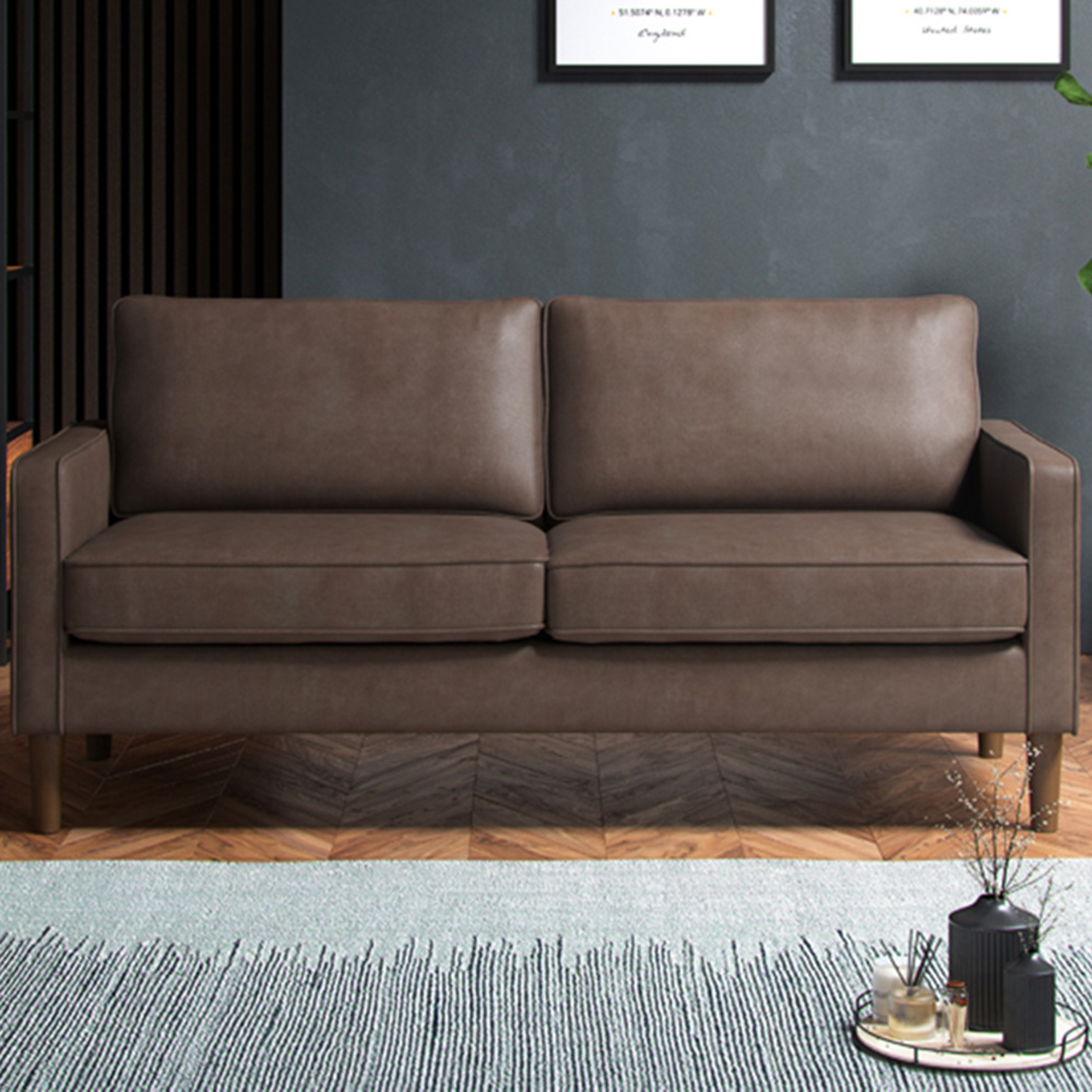 Regan 3 Seater Brown Faux Leather Sofa Image 1