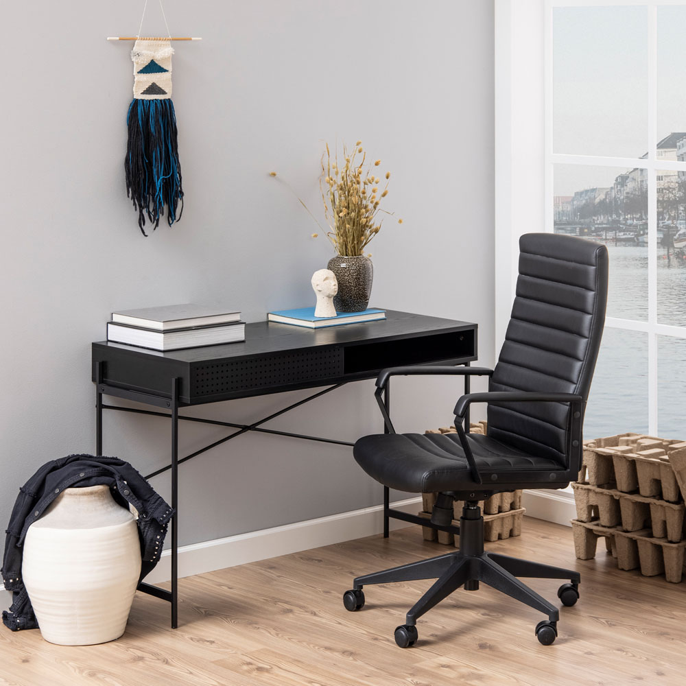 Florence Angus Single Door Black Office Desk Image 7