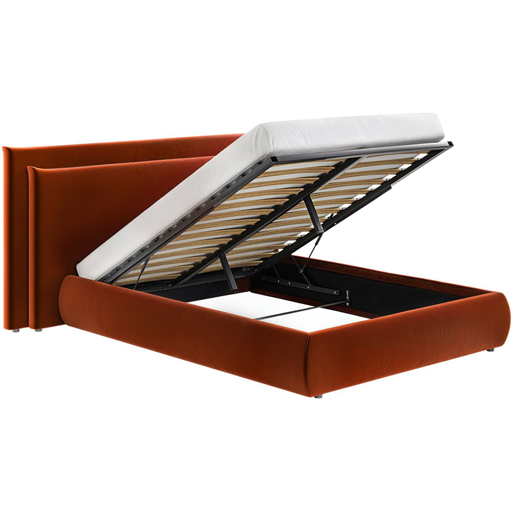 Solace+Co Sigrid Double Burnt Orange Velvet Ottoman Storage Bed Image 3