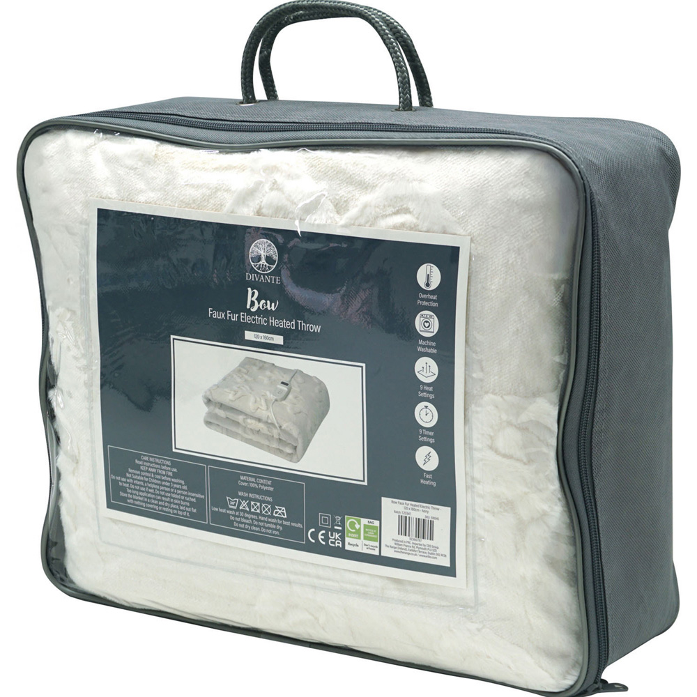 Bow Faux Fur Heated Electric Throw White Image 6