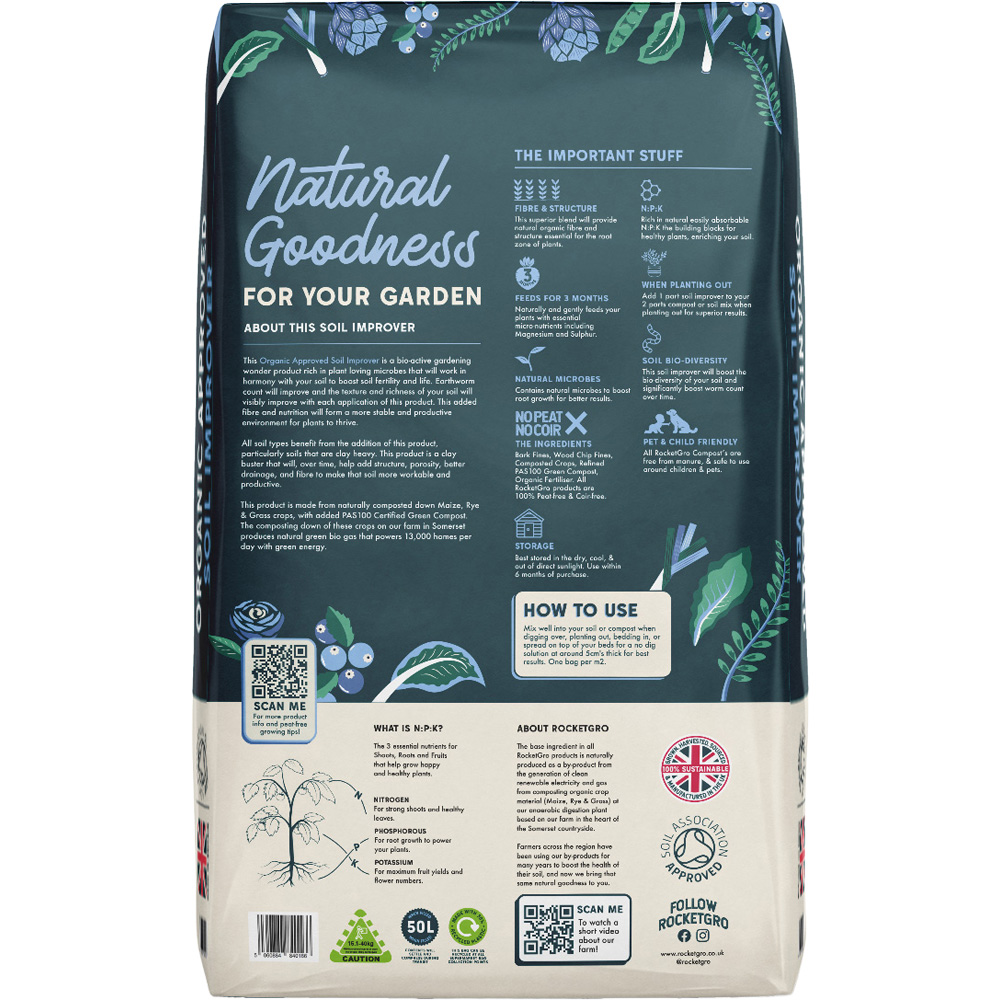 RocketGro Organic Approved Peat-Free Soil Improver Bag 50L 60 Pack Image 4